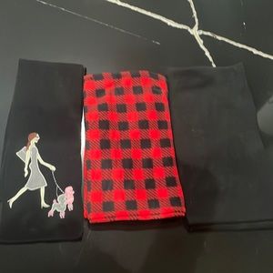 Set of three scarfs 1 featuring poodle dogs,1 red/black checkers and 1 black NHC
